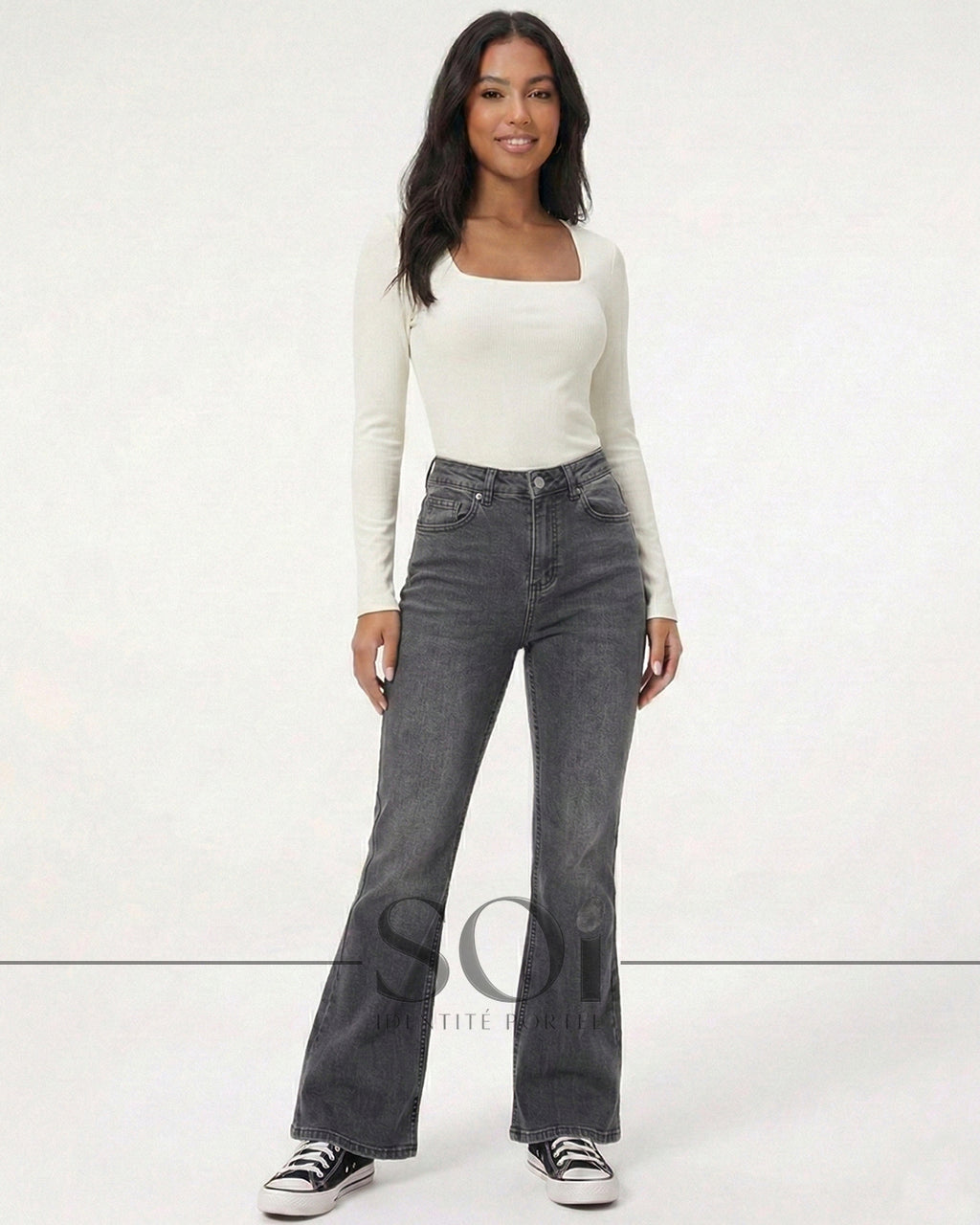 Washed Black High-Rise Flare Jeans
