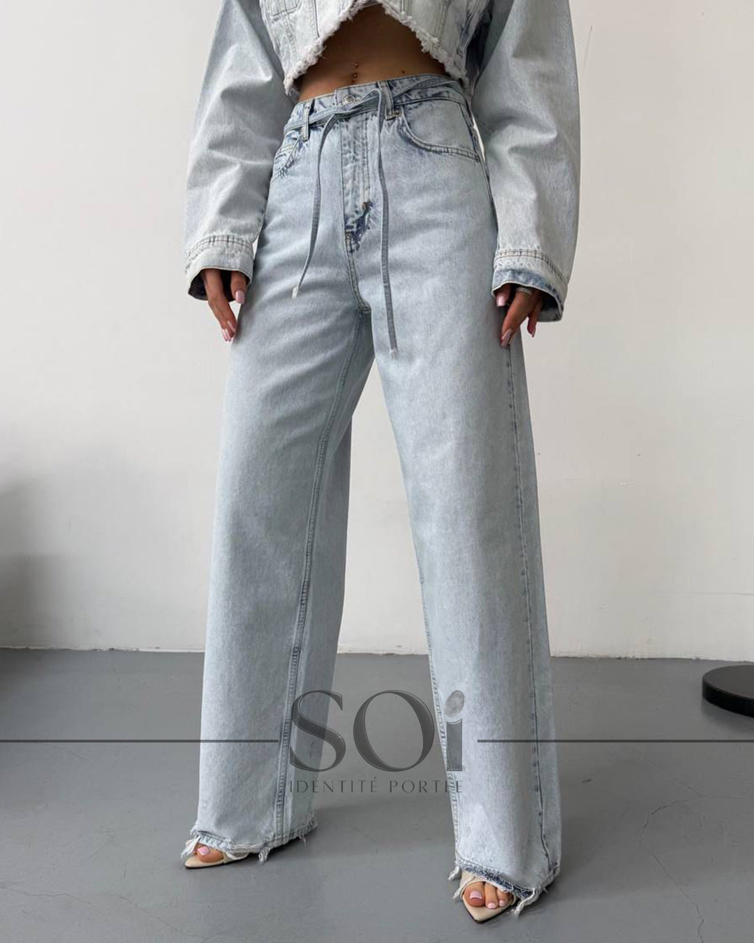 Wide Leg Tie Detail Jeans