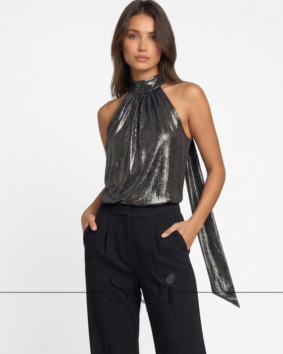 Metallic High-neck Top