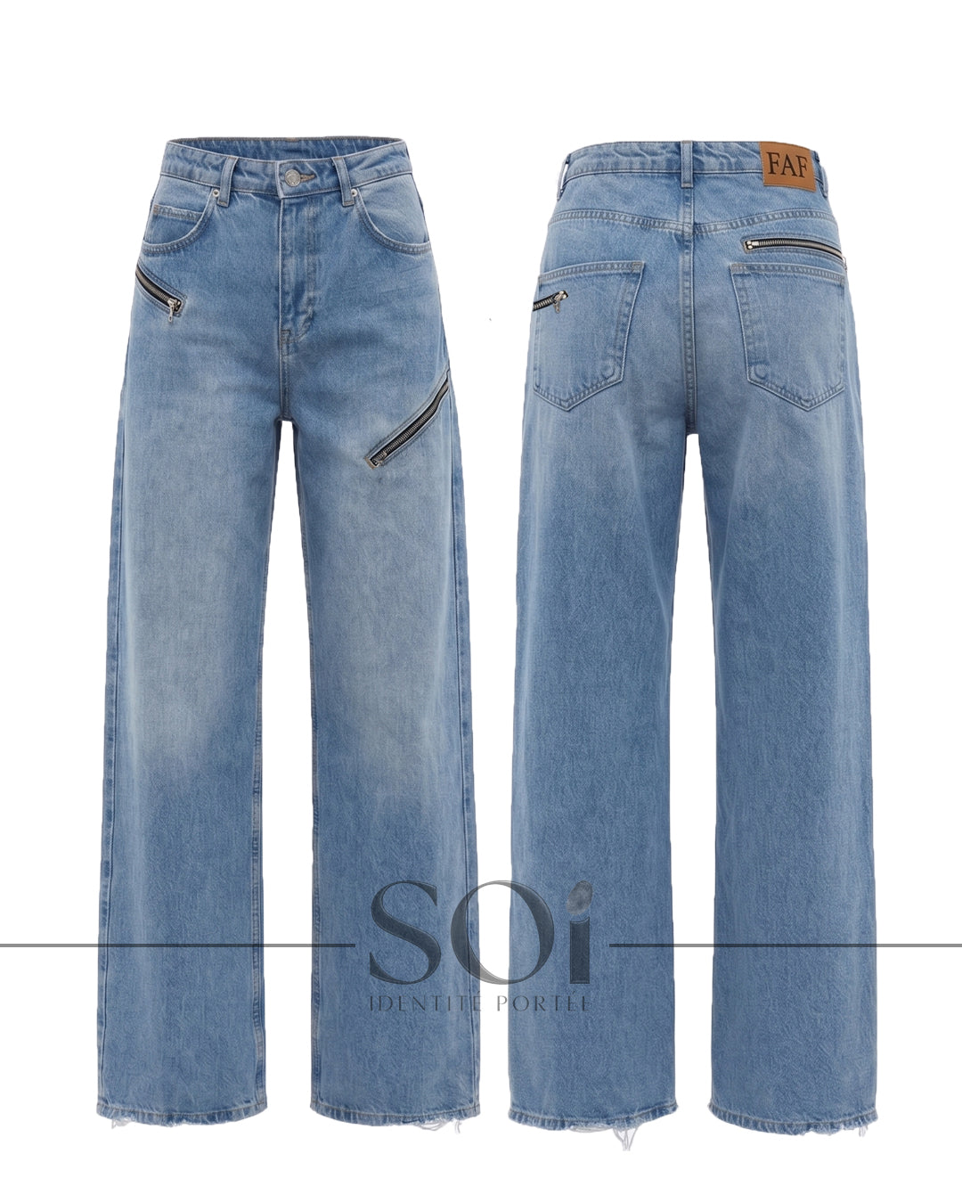 Wide-Leg Jeans with Zipper Detail