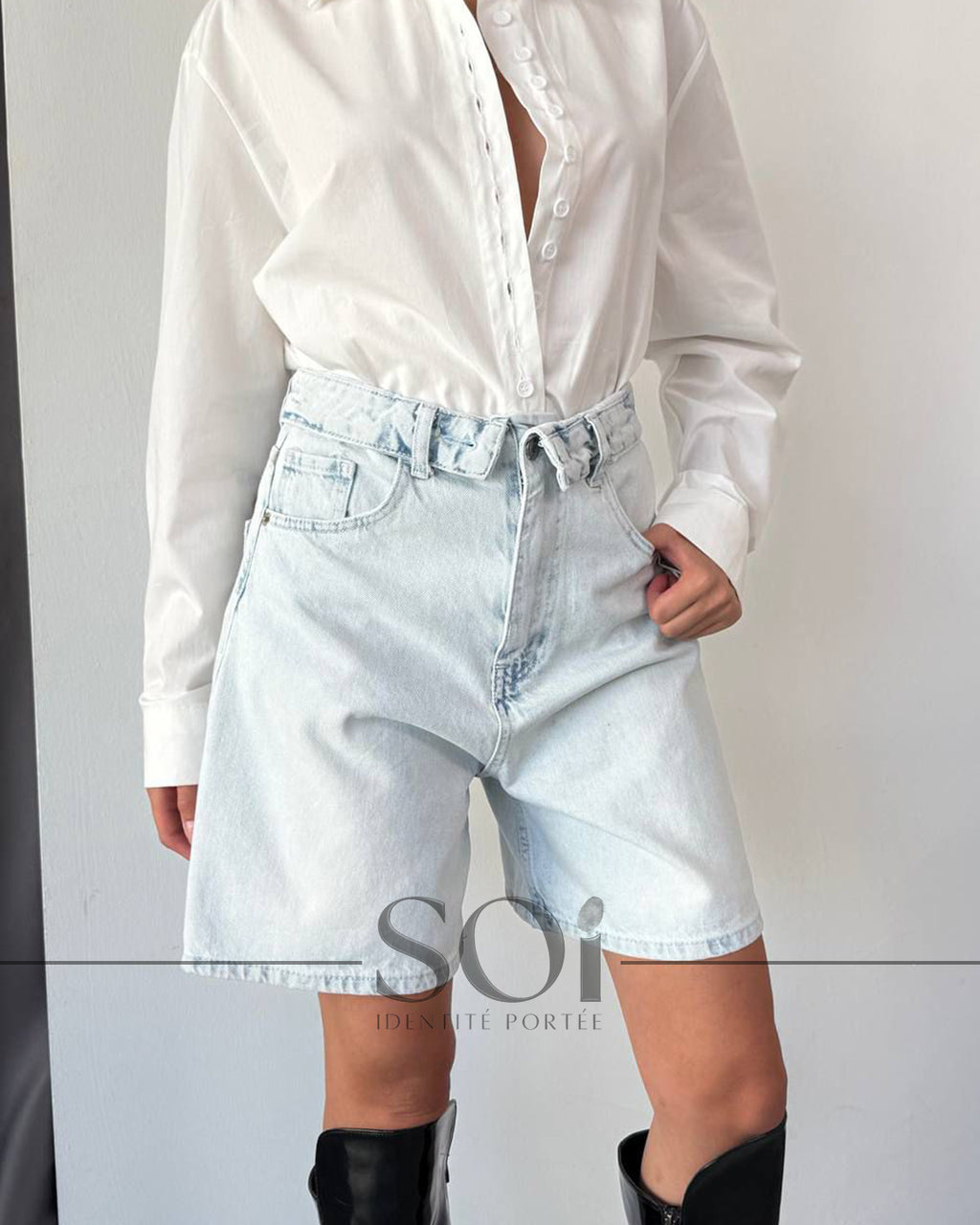 Fold-Over Waist Denim short
