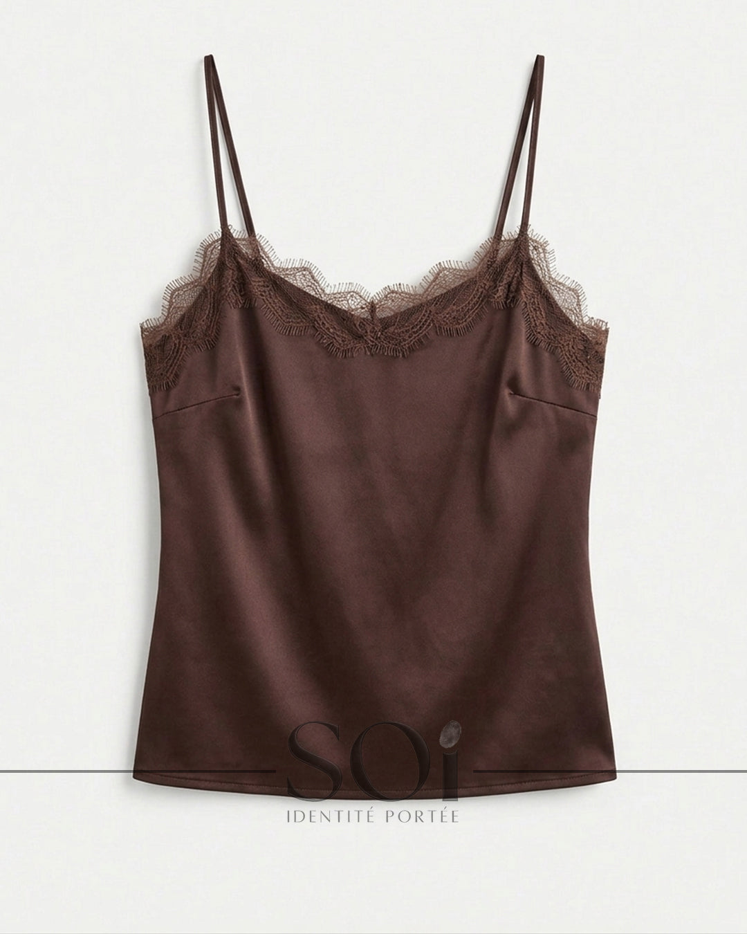 Lace-Trim Satin Top