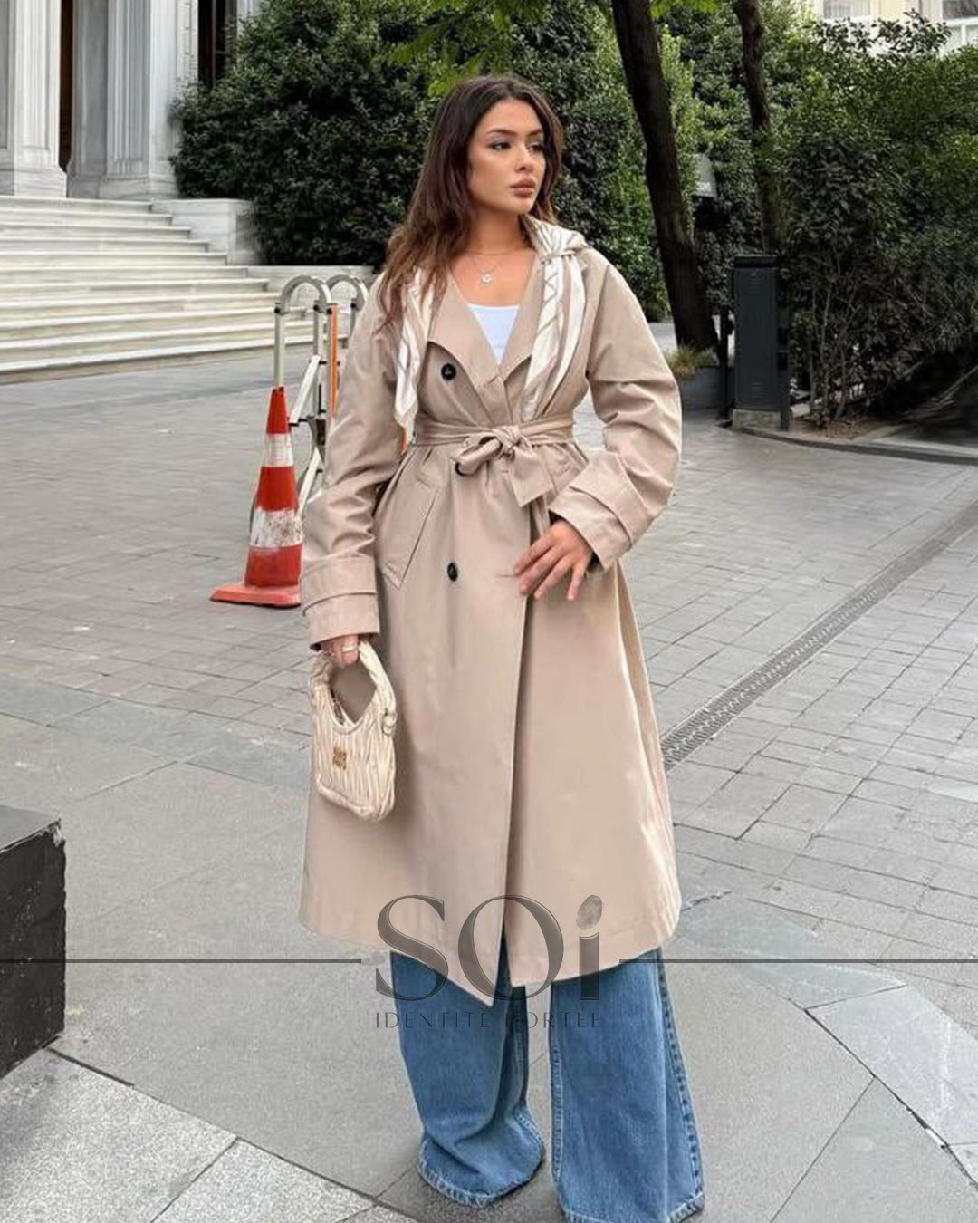 Scarf Collar Trench Coat
