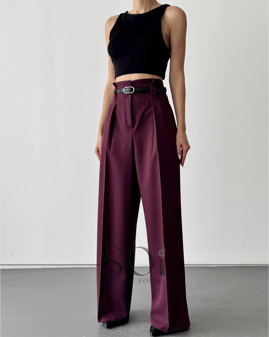 Belted Wide-Leg Tailored Pants
