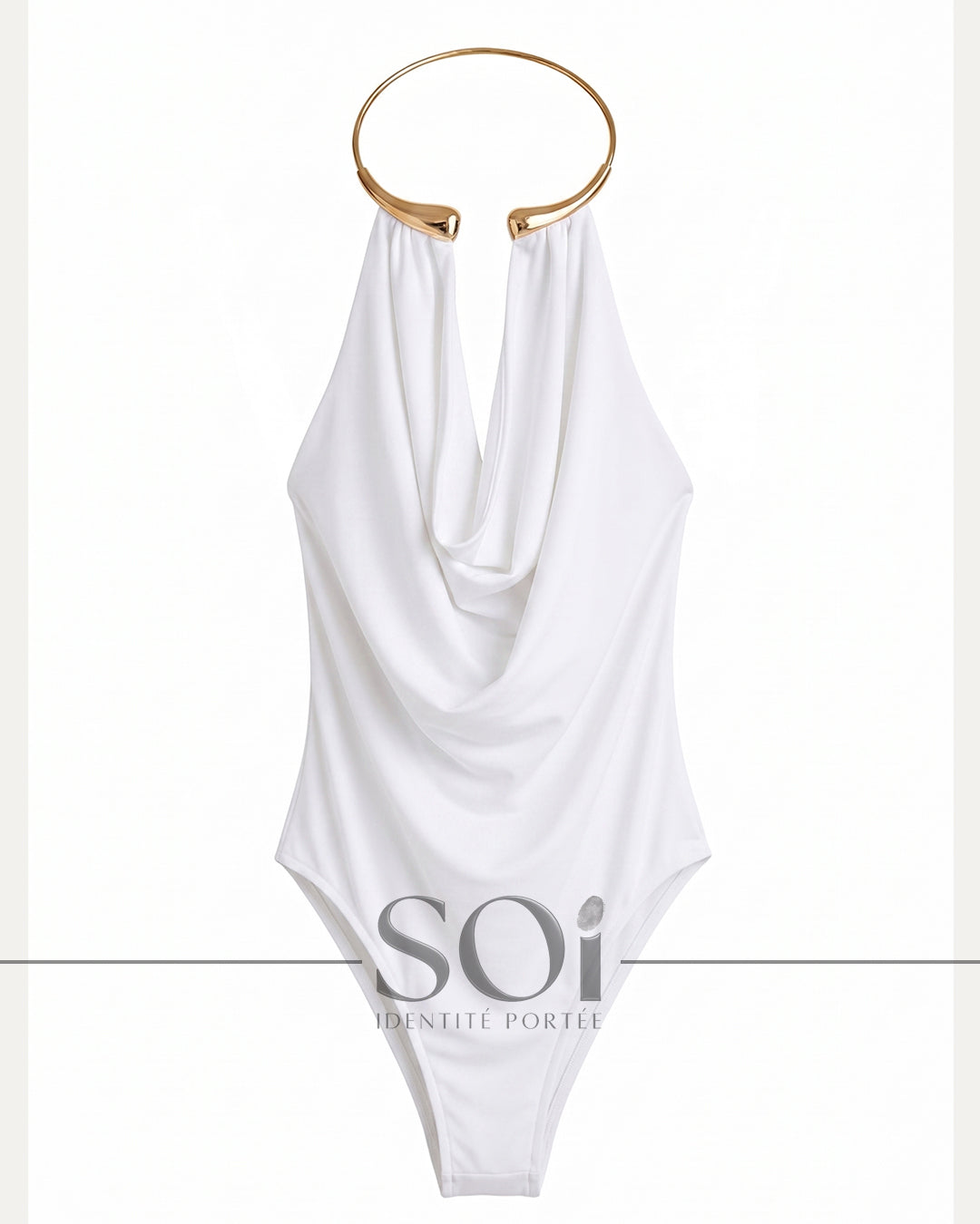 Draped Bodysuit with gold ring