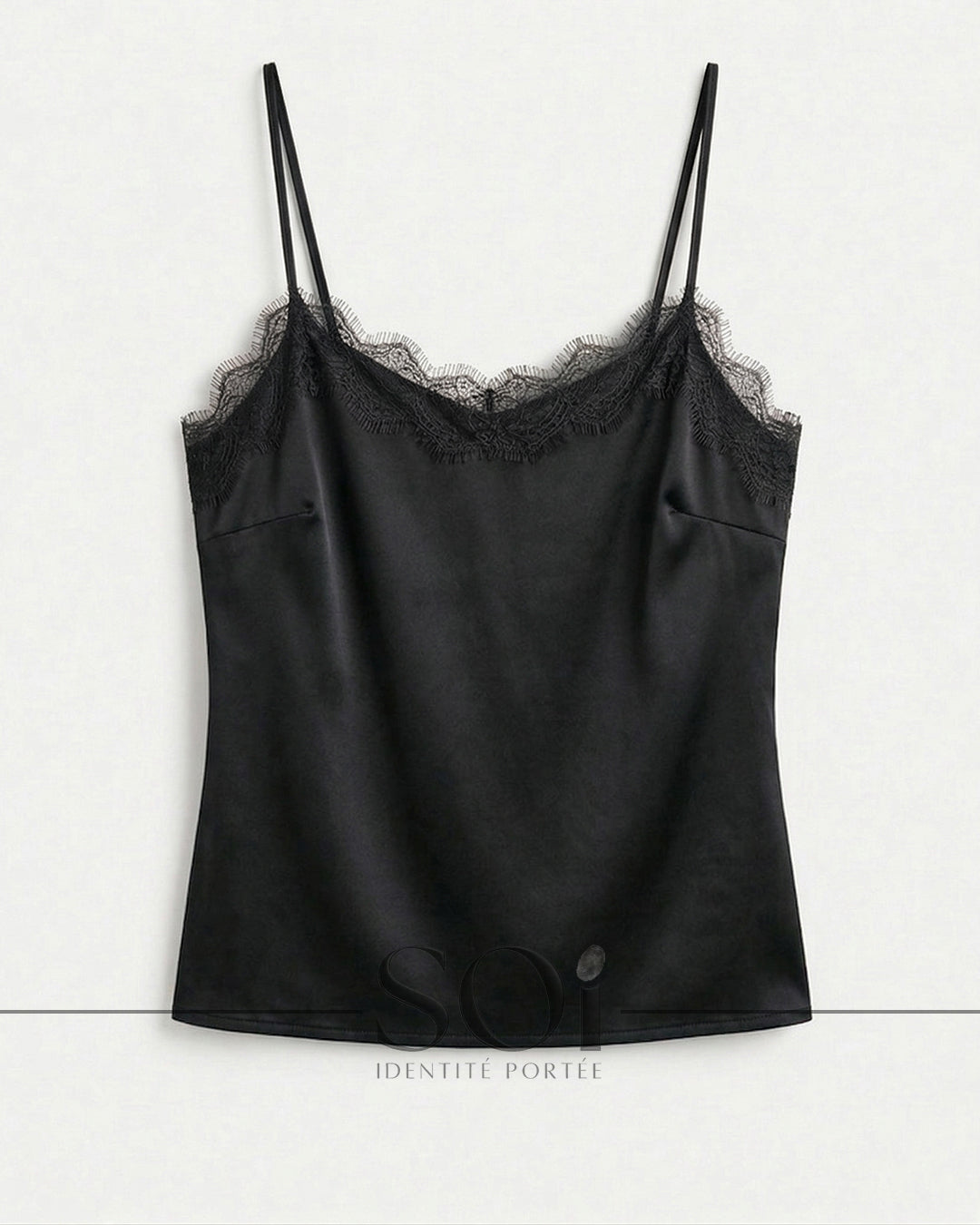 Lace-Trim Satin Top