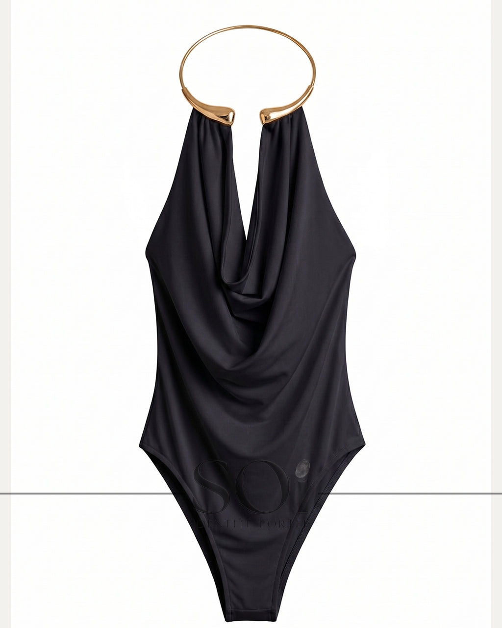 Draped Bodysuit with gold ring