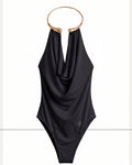 Draped Bodysuit with gold ring