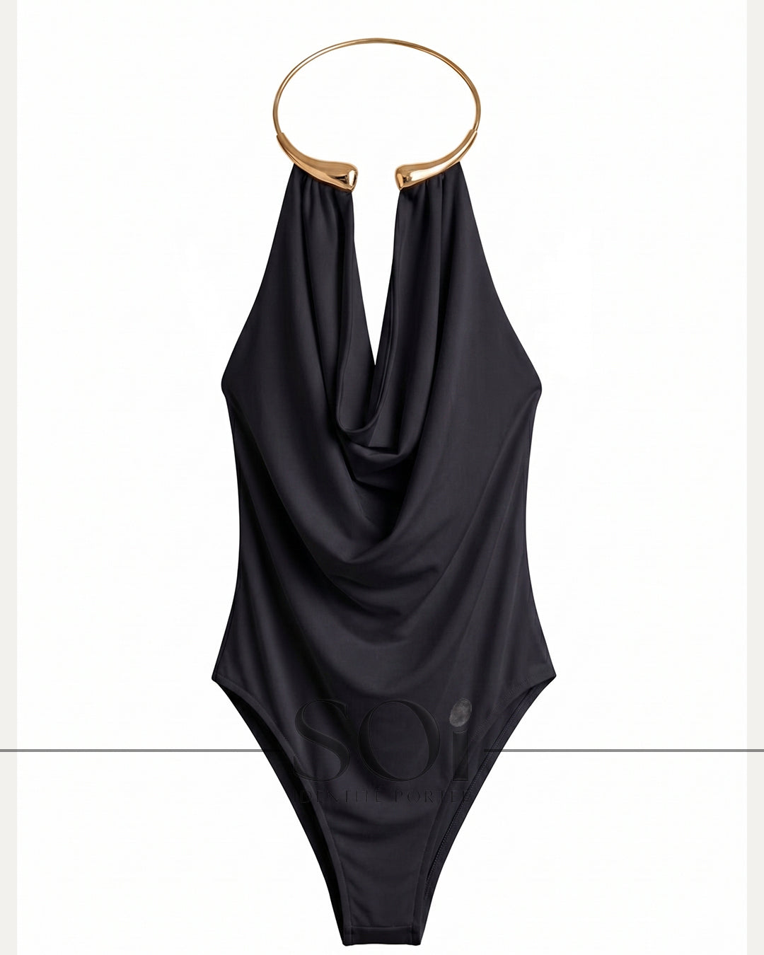 Draped Bodysuit with gold ring