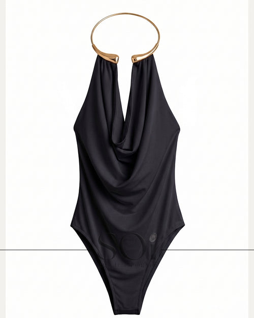 Draped Bodysuit with gold ring