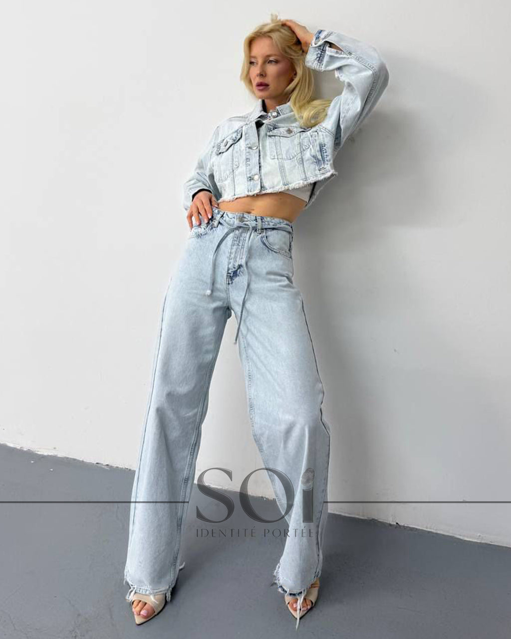 Wide Leg Tie Detail Jeans