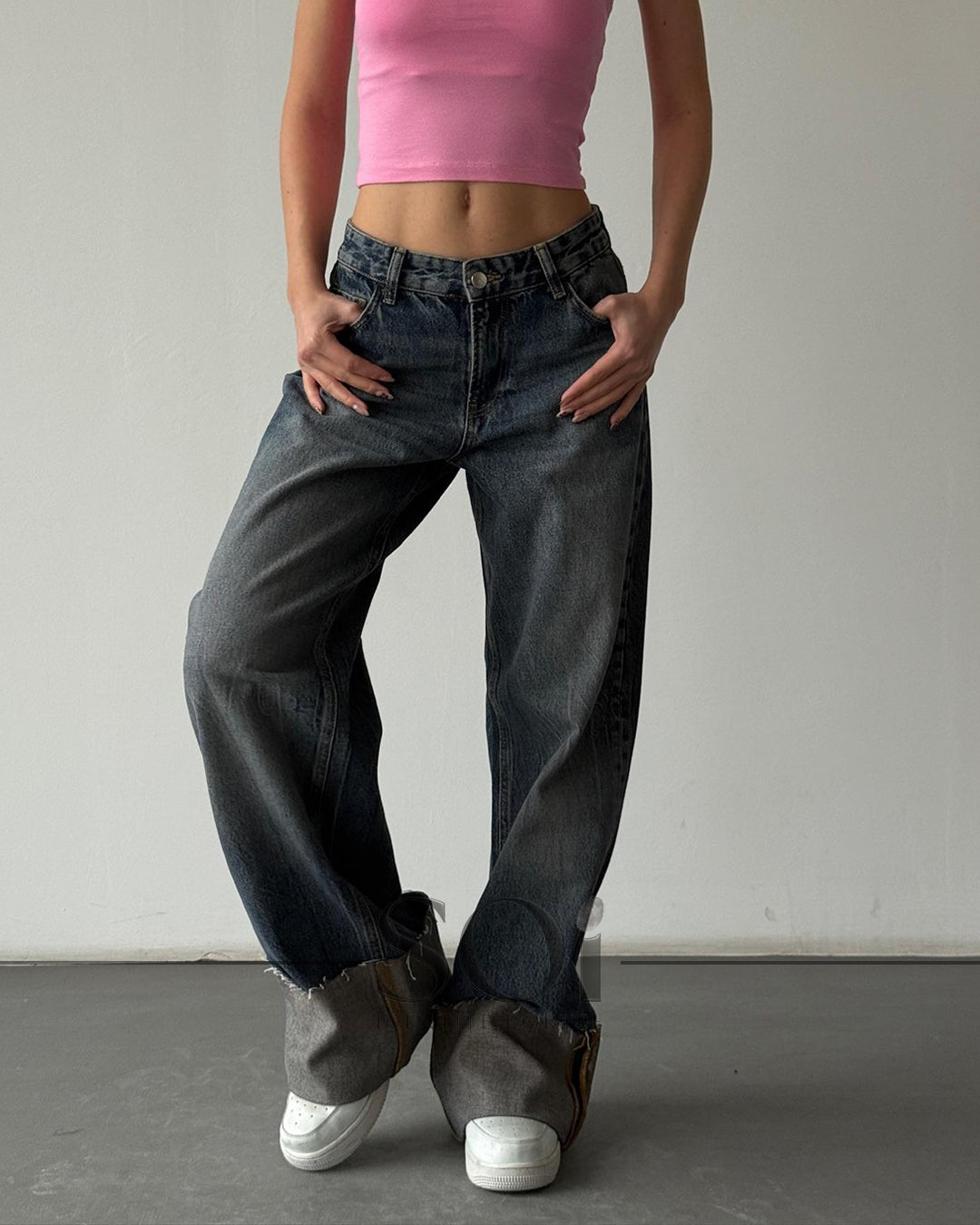Turn-Up Cuff Straight-Leg Jeans