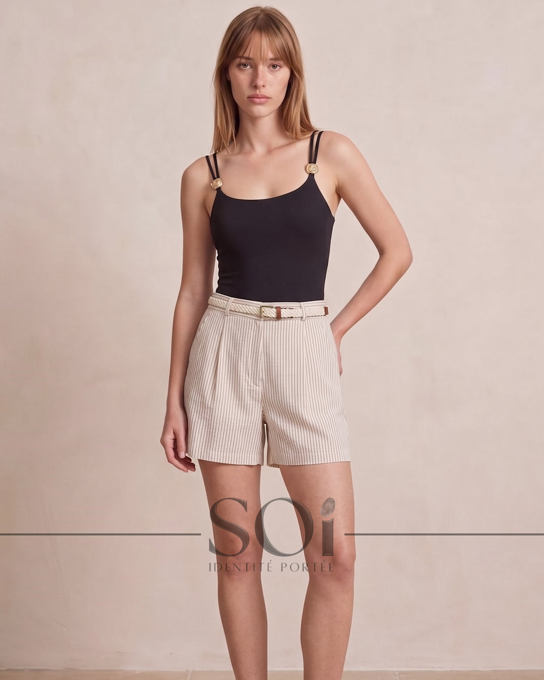 Gold Button Strap Bodysuit