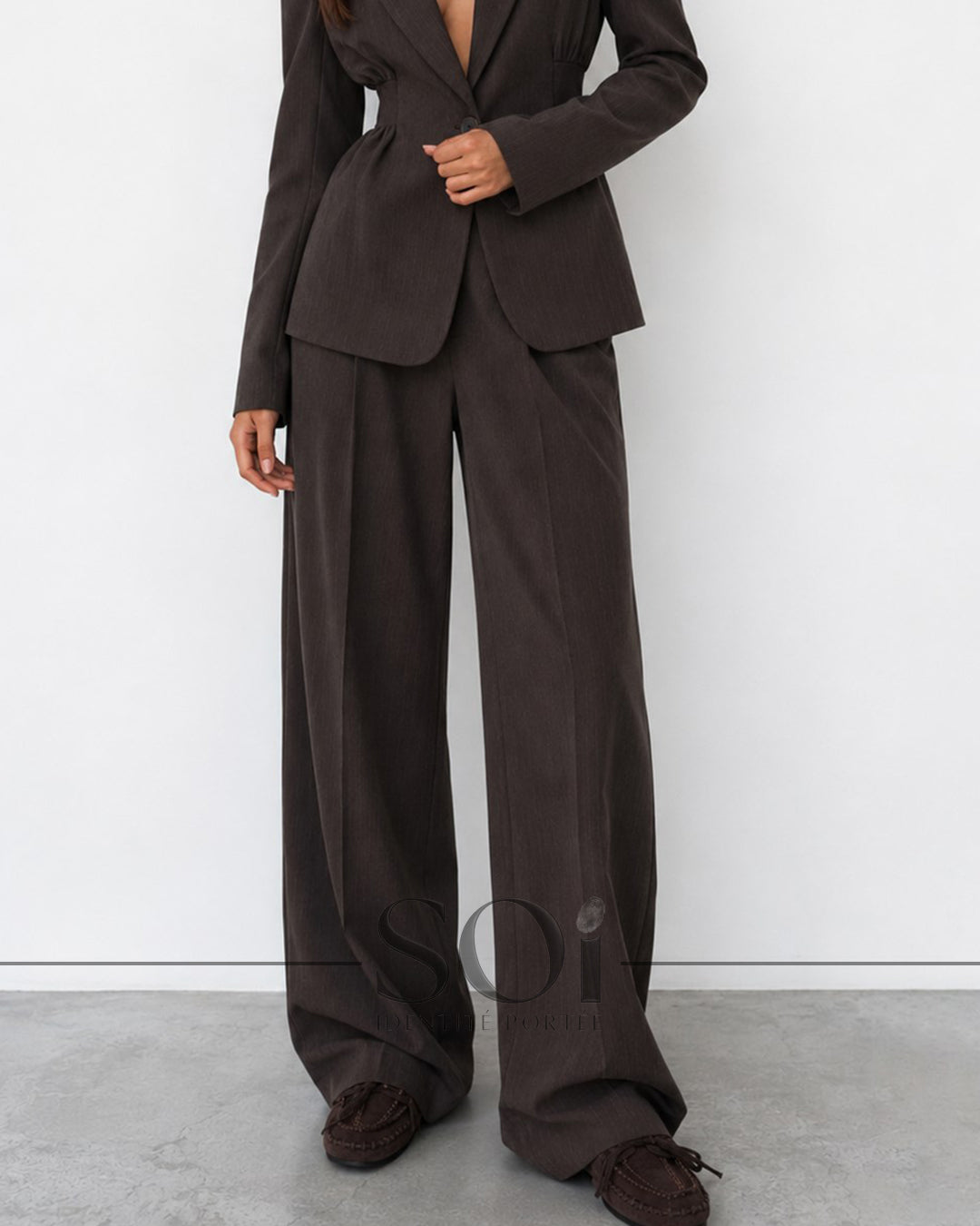 Pinstripe Wide-Leg Pants