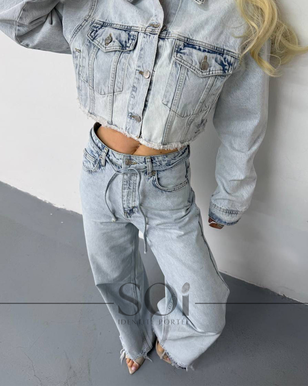Wide Leg Tie Detail Jeans