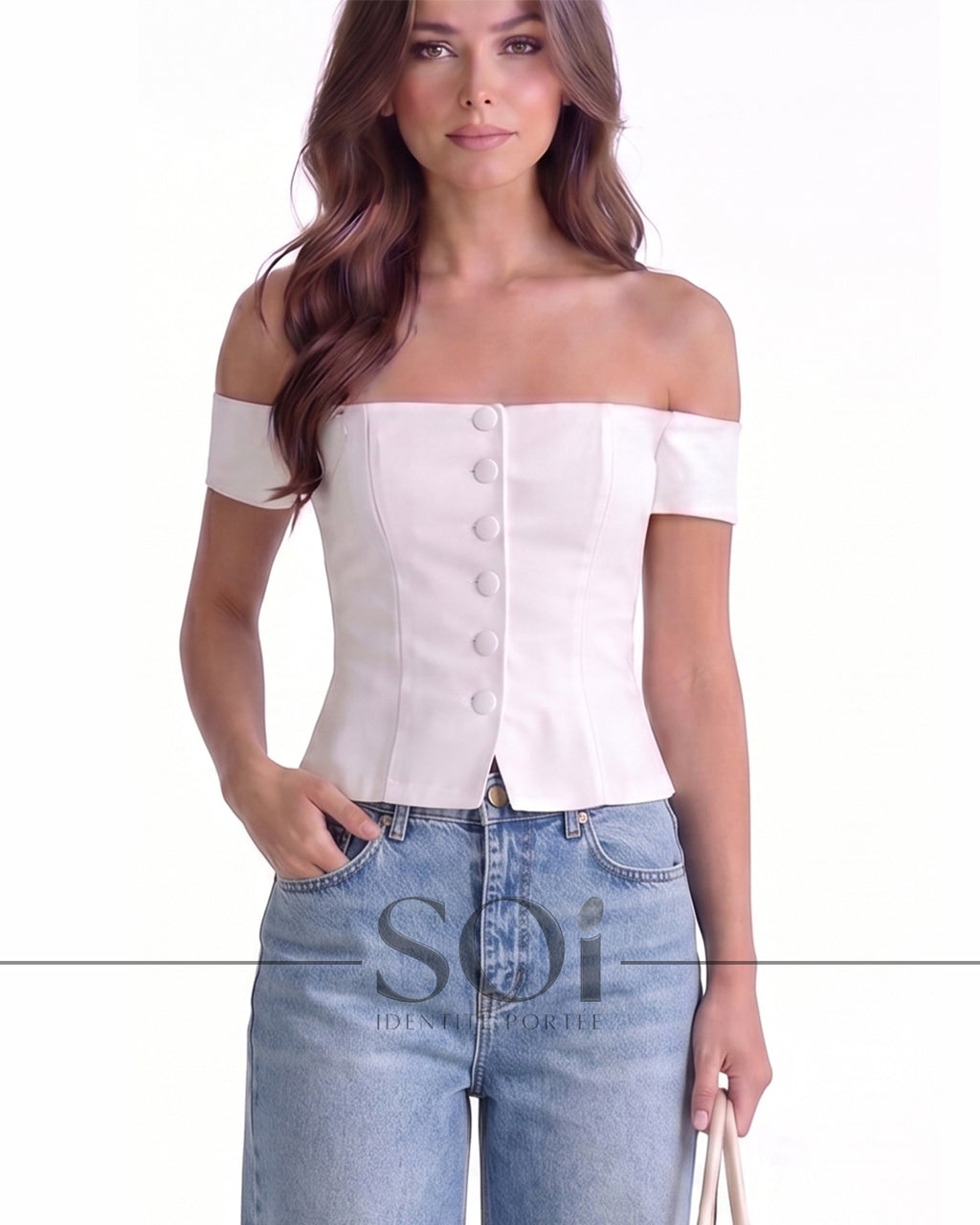 Off-shoulder buttoned Top